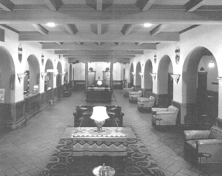 historic black-and-white photo of the hotel lobby