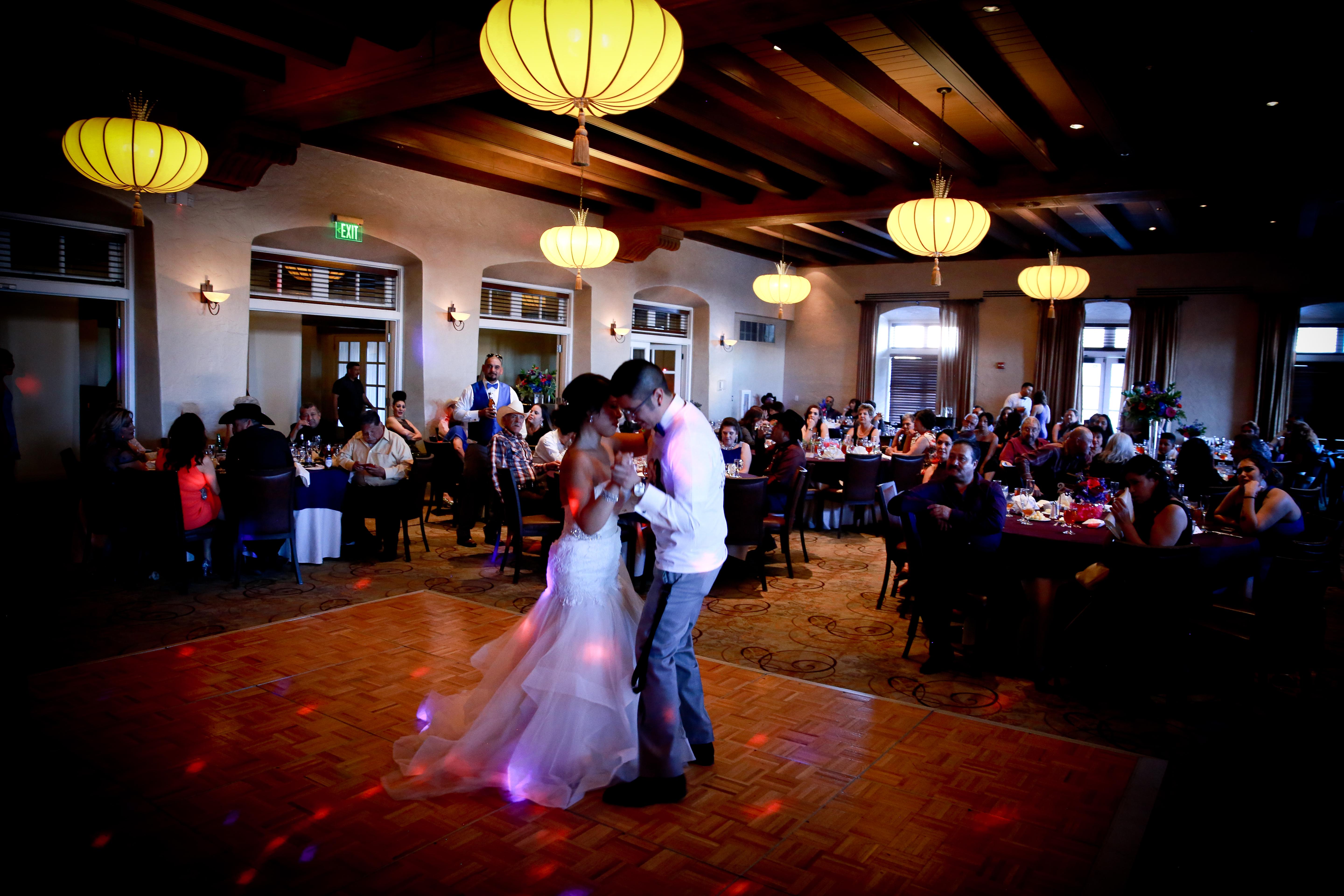 newlyweds elma and gerald lujan dancing in the casablanca ballroom